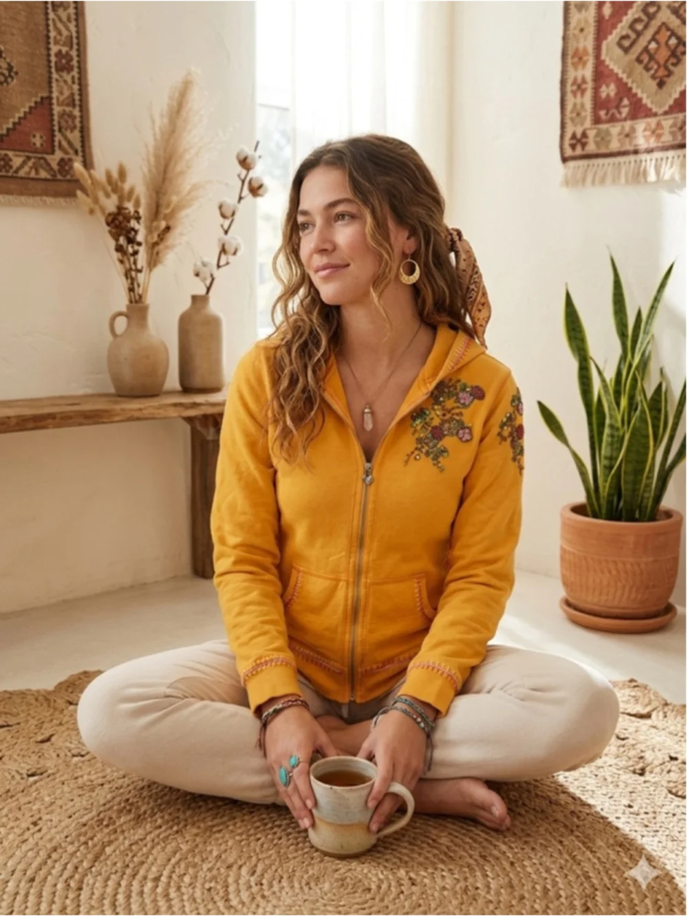 Twisted Heart America Yellow Beaded Embroidered Hoodie Boho Stitch Y2K - Picture 3 of 11